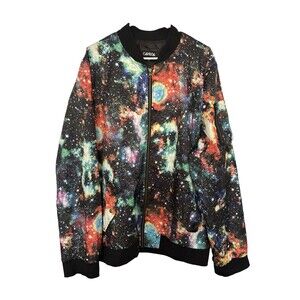 Windbreaker Jacket with Pockets Carbon Men's Sz  XXL Full Zip Space Fans Galaxy